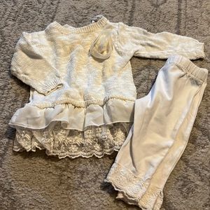 Cream sweater and tight outfit